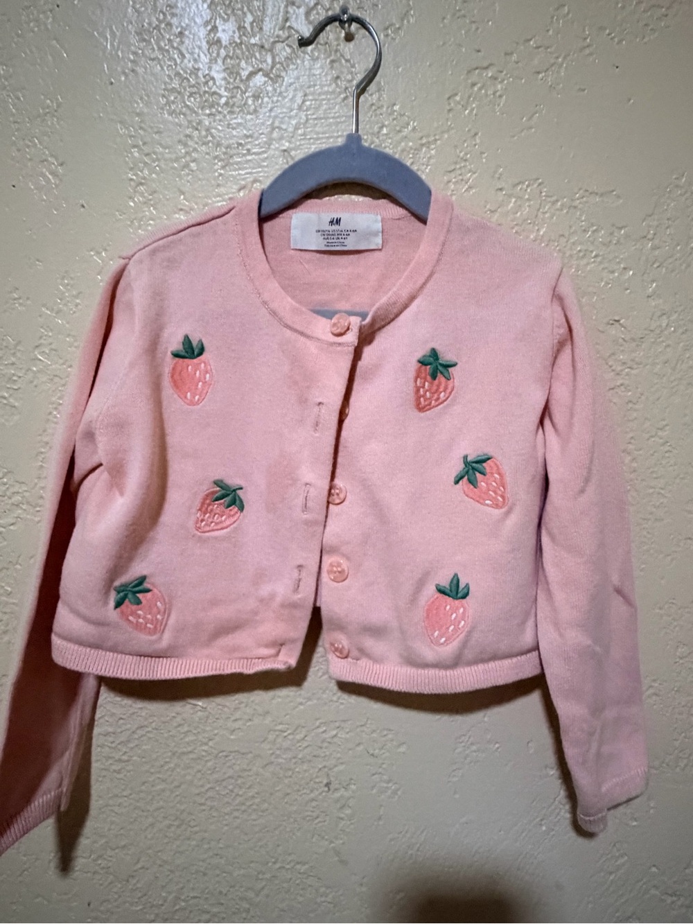 H&M Soft Pink Button-Up Knit Cardigan with Fruit Accent
